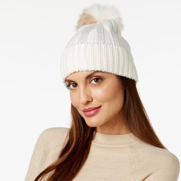 BCBG White Pom Pom Knit Beanie | NEW - Picture 4 of 4